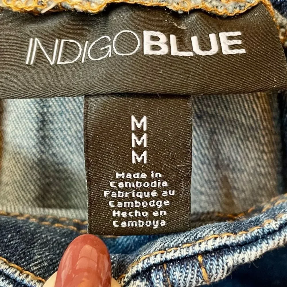 Indigo Blue Maternity Distressed Denim Overalls Size M
